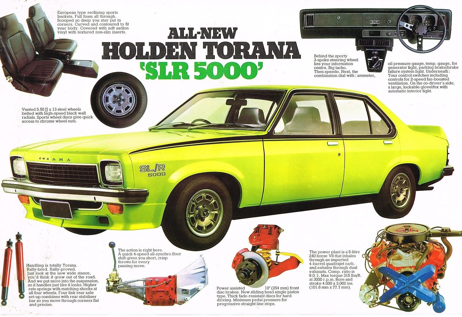 1974 Torana LH SLR5000 V8 Spec Sheet Page 1